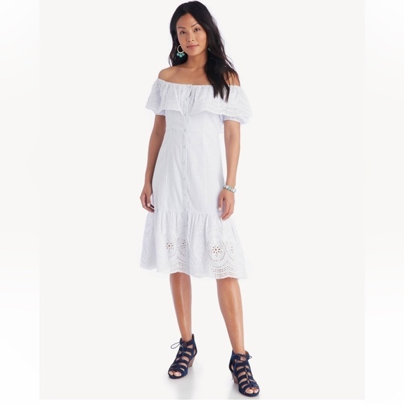 Astr The Label Off the Shoulder Alyssa Eyelet Dress Size Medium - Picture 1 of 12